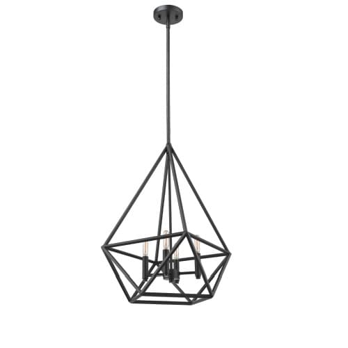 Vivio Vega Pendant Light, 4-Light, Geometric Open Cage, Matte Black