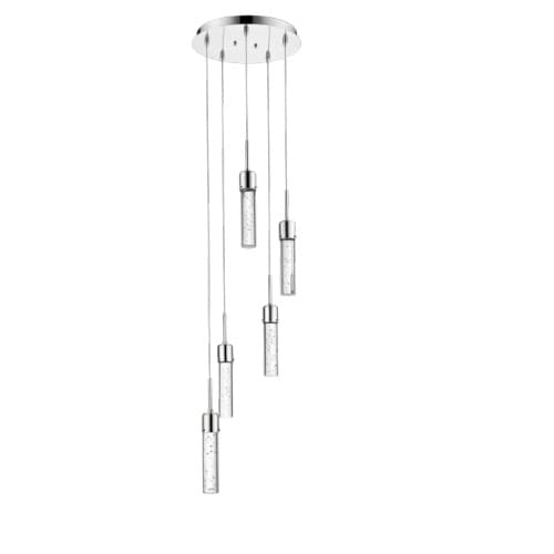 Vivio Soffi Pendant Light, 5-Light, Clear Seeded Glass, Polished Nickel