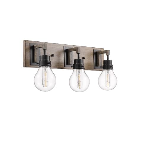 Vivio Roxton Vanity Light, 3-Light, Clear Glass, Matte Black & Wood