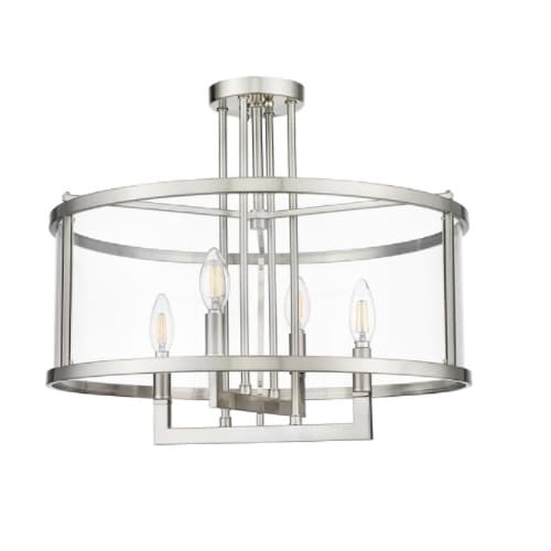 Vivio Open Semi Flush Mount Light w/ Clear Glass, 4-Light, Brushed Nickel