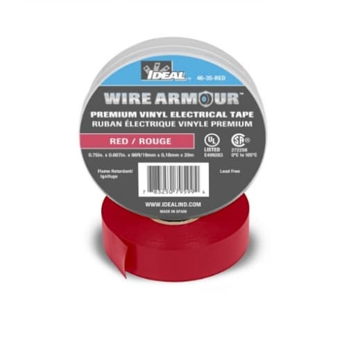 Ideal 3/4" Color Coding Electrical Tape, 66' Roll, Red