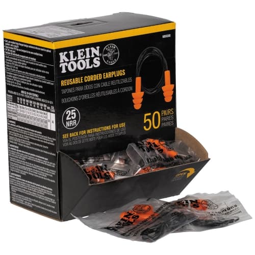 Klein Tools Corded Earplugs, 50-Pair Dispenser Pack