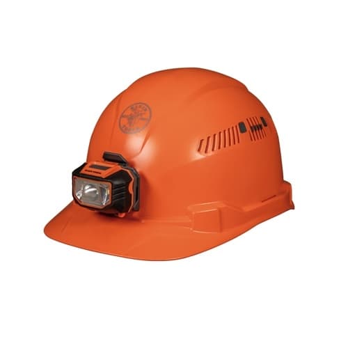 Klein Tools Hard Hat w/Headlamp, Cap Style, Vented, Orange