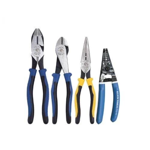 Klein Tools 4 Piece Plier Set with Ergonomic Handles & Spring Return