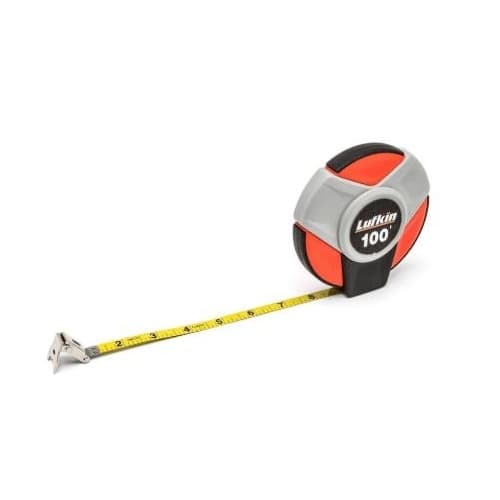 Lufkin .38-in x 100-ft Long Tape Measurer, SAE/Metric, Red/Gray