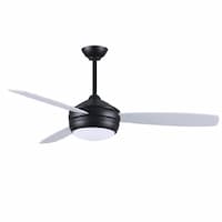 52-in 61W T-24 Ceiling Fan w/Light, AC, 3-Speed, 3-Matte White/Silver Blades, Matte Black