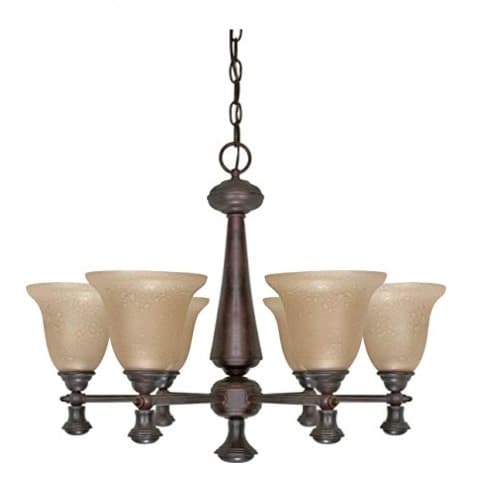 Nuvo 60W 6-Light Mericana Chandelier w/ Amber Water Glass, Bronze