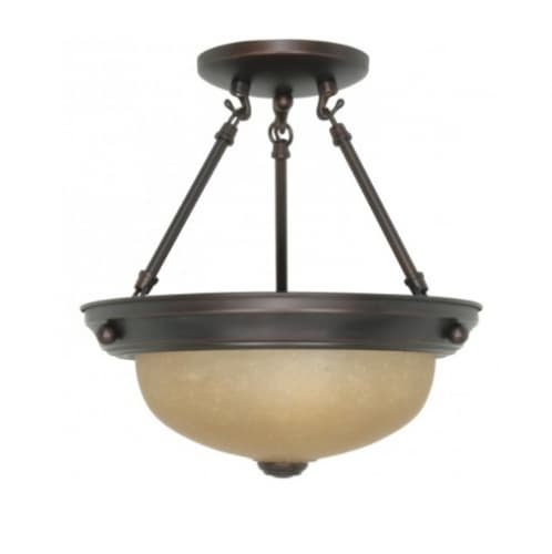 Nuvo 11.375in Semi-Flush Mount Light, Champagne Linen Glass, Mahogany Bronze