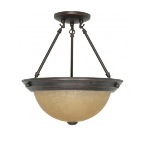 Nuvo 13.25in Semi-Flush Mount Light, Champagne Linen Glass, Mahogany Bronze