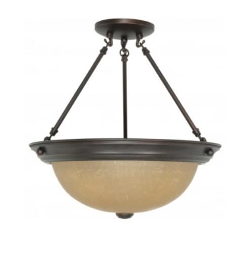 Nuvo 15.25in Semi-Flush Mount Light, Champagne Linen Glass, Mahogany Bronze