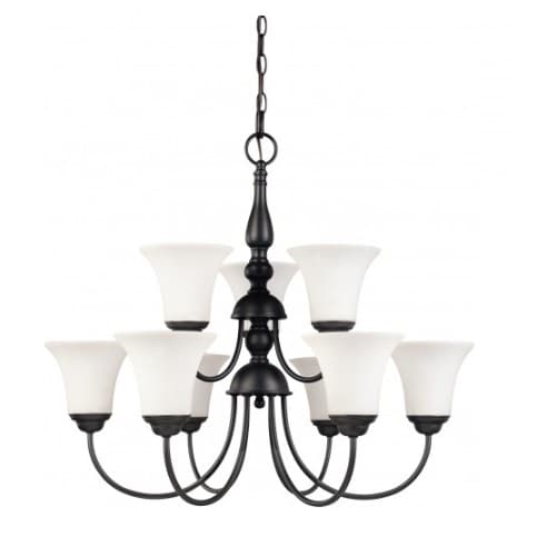 Nuvo Dupont 27" Chandelier, 9 Lights, Saint White Glass, Dark Chocolate Bronze