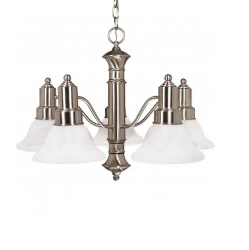 Nuvo 60W 25 in. Gotham Chandelier, Alabaster Glass Bell Shades, Nickel