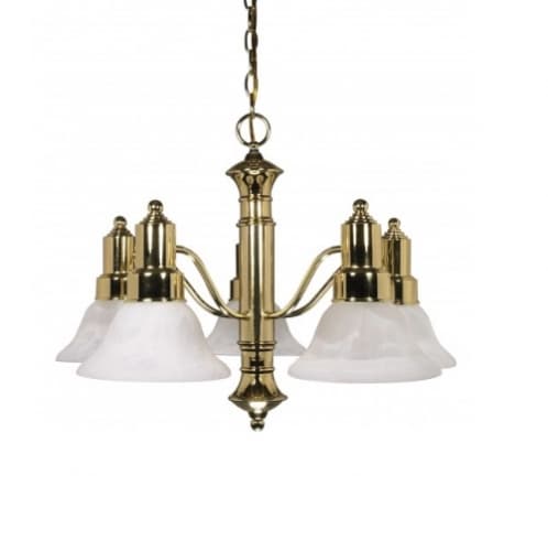 Nuvo 60W 25 in. Gotham Chandelier, Alabaster Glass Bell Shades, Brass