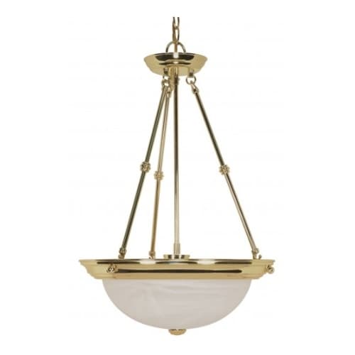 Nuvo 3-Light 15" Hanging Pendant Light Fixture, Polished Brass, Alabaster Glass