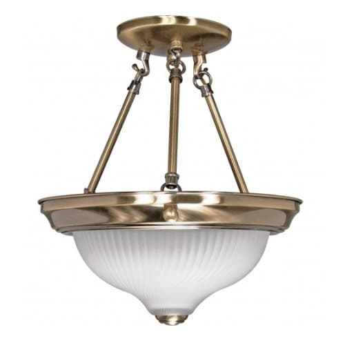 Nuvo 2-Light 11" Semi-Flush Mount Light Fixture, Antique Brass