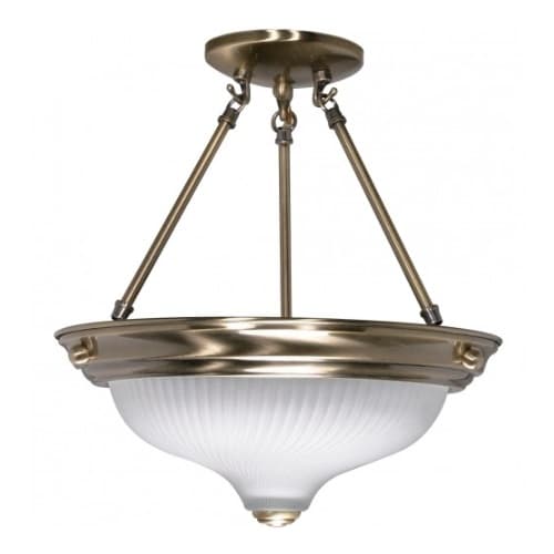 Nuvo 2-Light 13" Semi-Flush Mount Light Fixture, Antique Brass