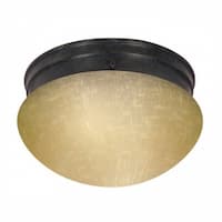 2-Light 8" Flush Mount Light, Mahogany Bronze, Champagne Linen Glass