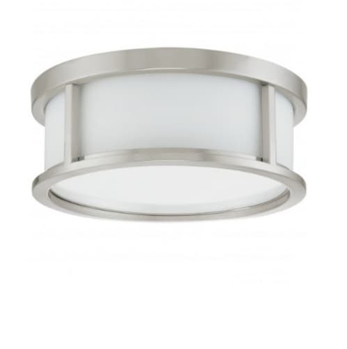 Nuvo 13W 13.125in Odeon Flush Mount, White Satin, Brushed Nickel