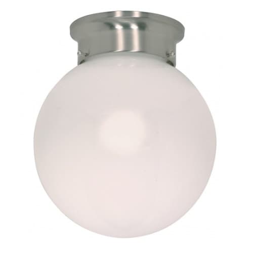 Nuvo 6" Flush Mount Light Fixture, Brushed Nickel, White Glass