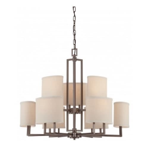 Nuvo 60W 9-Light Chandelier w/ Khaki Fabric Shades, Hazel Bronze