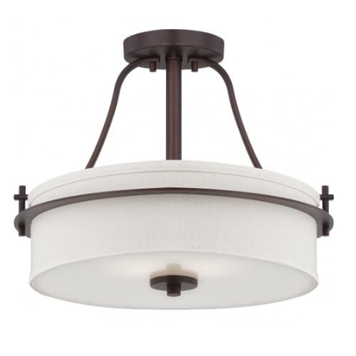 Nuvo Loren Semi-Flush Mount Ceiling Light, Venetian Bronze, Etched Opal Glass