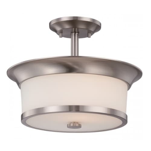 Nuvo Mobili Semi-Flush Mount Ceiling Light, Brushed Nickel, Satin White Glass