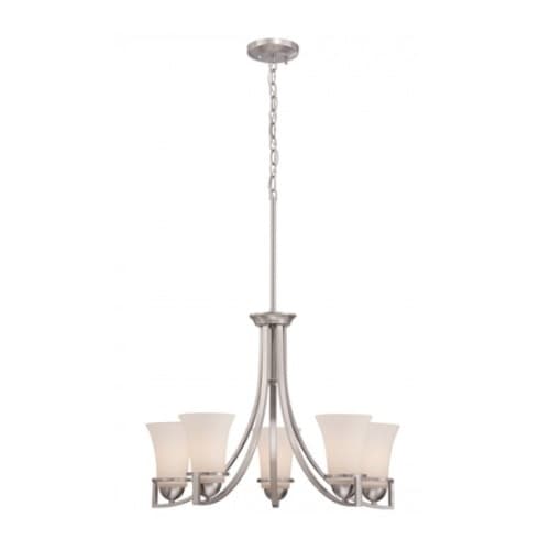 Nuvo Neval 5-Light Chandelier Light Fixture, Brushed Nickel, Satin White Glass
