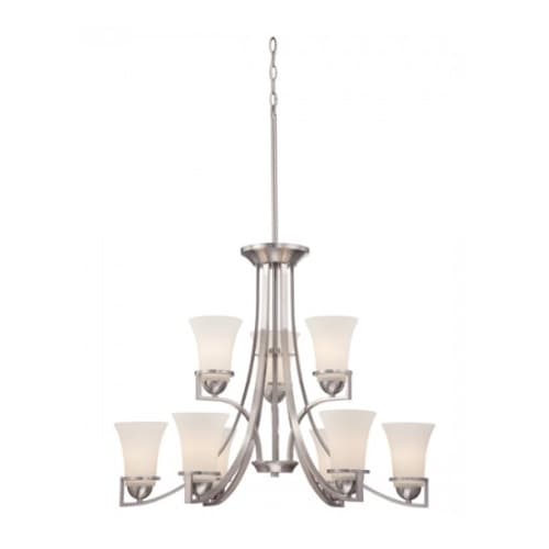Nuvo Neval 9-Light 2-Tier Chandelier, Brushed Nickel, Satin White Glass