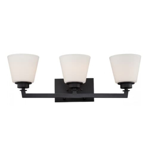 Nuvo Mobili 3-Light Vanity Light Fixture, Aged Bronze, Satin White Glass