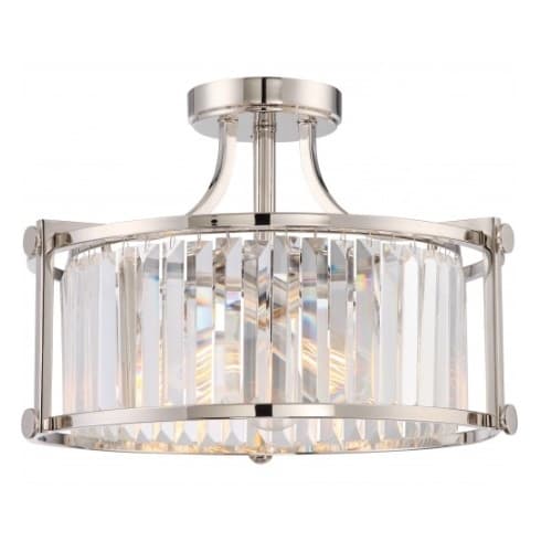 Nuvo Krys 3-Light Crystal Semi-Flush Fixture, Polished Nickel