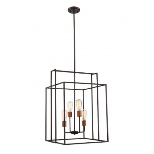 Nuvo 240W Lake 19" Square Pendant Light, Bronze, Copper Accents Finish