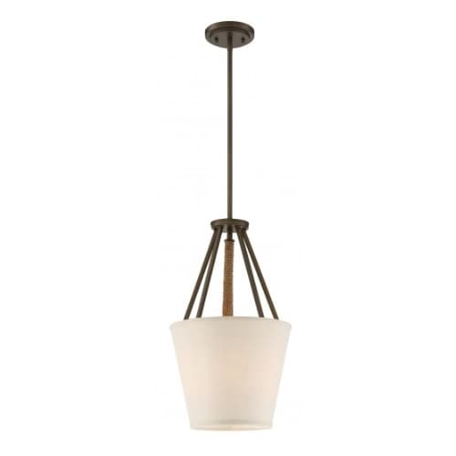 Nuvo Seneca 12" 3-Light Pendant Light Fixture, Mahogany Bronze, Beige Linen Fabric