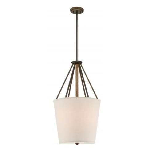 Nuvo Seneca 17" Pendant Light Fixture, Mahogany Bronze, Beige Linen Fabric