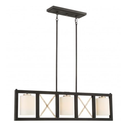 Nuvo Boxer 3-Light Island Pendant Fixture, Matte Black w/ Antique Silver Accents