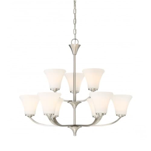 Nuvo Fawn Chandelier Light Fixture, Brushed Nickel Finish, 9 Lights