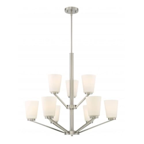 Nuvo Nome 9-Light Chandelier Light Fixture, Brushed Nickel, Frosted Glass