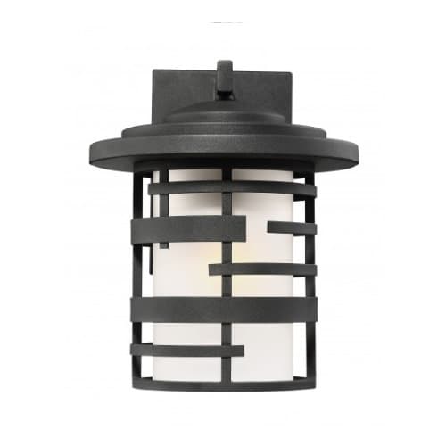 Nuvo Lansing 12" Lantern Light Fixture, Textured Black, Etched Glass