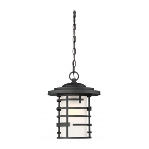 Nuvo Lansing Hanging Lantern Light Fixture, Textured Black, Etched Glass