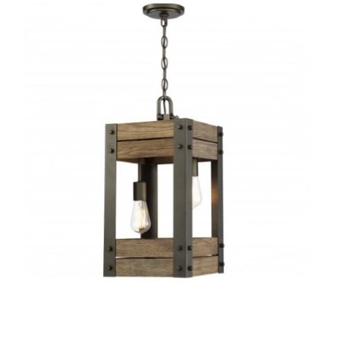 Nuvo 60W Winchester Pendant Lighting, Aged Wood, 2-Light, Bronze