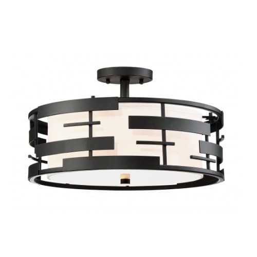 Nuvo Lansing Semi-Flush Mount Light Fixture, Textured Black