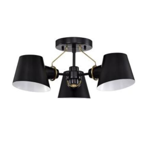 Nuvo 60W Baxter Semi-Flush Mount, 3 Lights, Black w/Burnished Brass, 110V