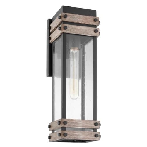 Nuvo 60W Outpost Wall Lantern,  Medium, 120V, Black/Wood/Clear Seeded Glass