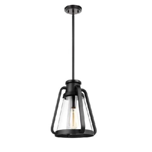 Nuvo 10-in 60W Everett Pendant, 120V, Black/Clear Glass