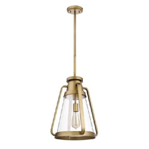 Nuvo 14-in 60W Everett Pendant, 120V, Natural Brass/Clear Glass