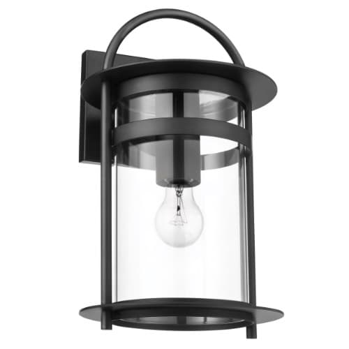 Nuvo 60W Bracer Wall Lantern, Large, 120V, Black/Clear Glass