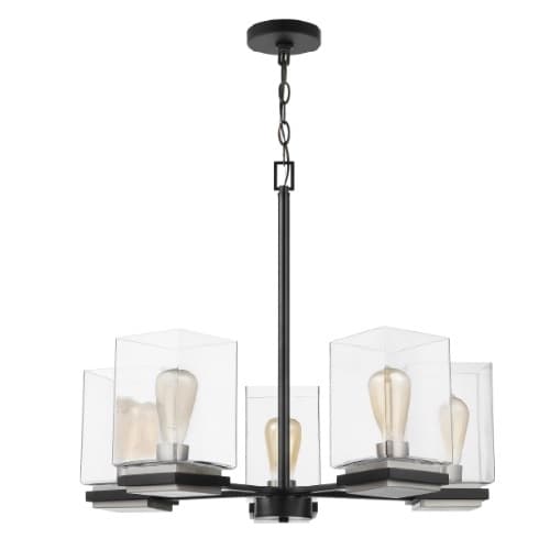 Nuvo 60W Crossroads Chandelier, 5-Light, 120V,Matte Black/Clear Glass