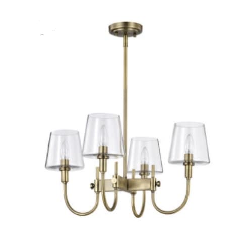 Nuvo Brookside Chandelier Fixture w/o Bulbs, 4-Light, 120V, Vintage Brass