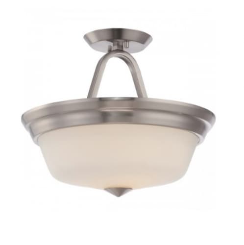 Nuvo 9.8W Calvin Semi-Flush Fixture, Satin White, 2-Light, Brushed Nickel