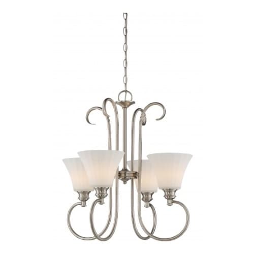 Nuvo 4-Light LED Tess Chandelier Fixture, Brushed Nickel, Frosted Fluted Glass