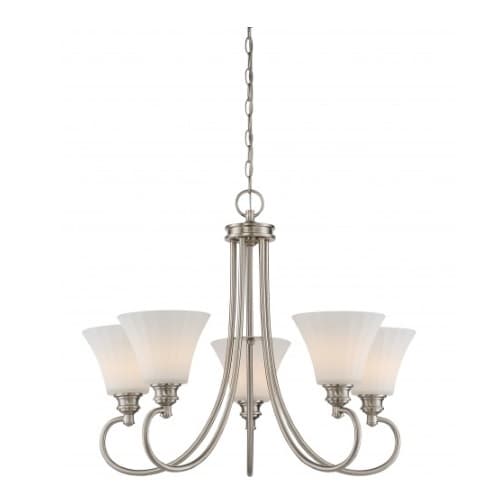 Nuvo 5-Light LED Tess Chandelier Fixture, Brushed Nickel, Frosted Fluted Glass